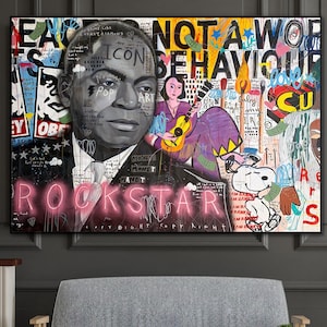 Rock Star Canvas Art,100% Hand Painted, Original Painting, Graffiti Art, Pop Art Painting, Wall Decor Living Room, Office Wall Art