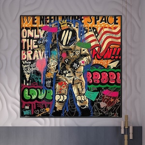 Astronaut,Canvas Art,100% Hand Painted, Graffiti Art, Pop Art Painting, Wall Decor Living Room, Office Wall Art, Original Painting
