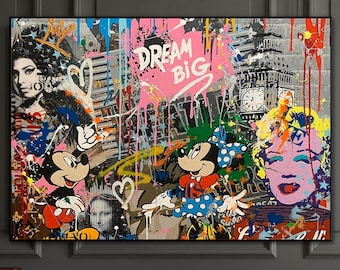 Hand Painted Cartoon Graffiti Art Canvas: Pop Art Wall Decor