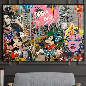 Cartoon Canvas Art,100% Hand Painted, Original Painting, Graffiti Art, Pop Art Painting, Wall Decor Living Room, Office Wall Art