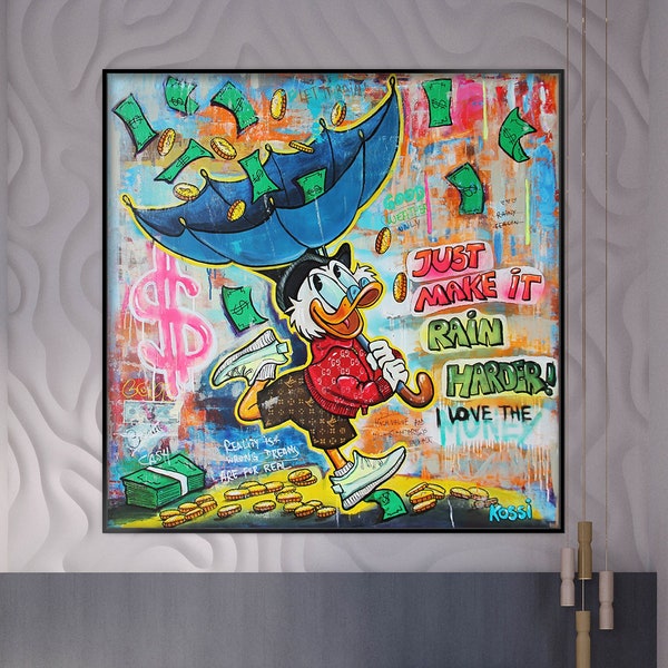 Donald Duck Canvas Art, 100% Hand Painted, Graffiti Art, Pop Art Painting, Wall Decor Living Room, Office Wall Art, Original Painting