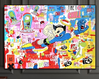 Hand-Painted Cartoon Canvas Art: Graffiti Pop Art Wall Decor