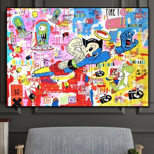 Cartoon Canvas Art, 100% Hand Painted, Original Painting, Graffiti Art, Pop Art Painting, Wall Decor Living Room, Office Wall Art