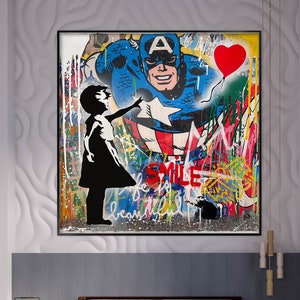 Balloon Girl, 100% Hand Painted, Graffiti Art, Pop Art Painting, Wall Decor Living Room, Office Wall Art, Original Painting