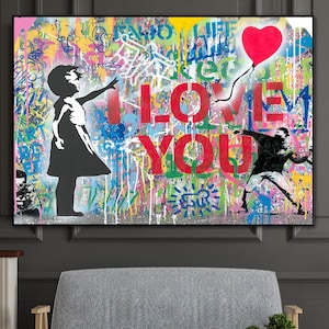 Balloon Girl,Canvas Art,100% Hand Painted, Original Painting, Graffiti Art, Pop Art Painting, Wall Decor Living Room, Office Wall Art
