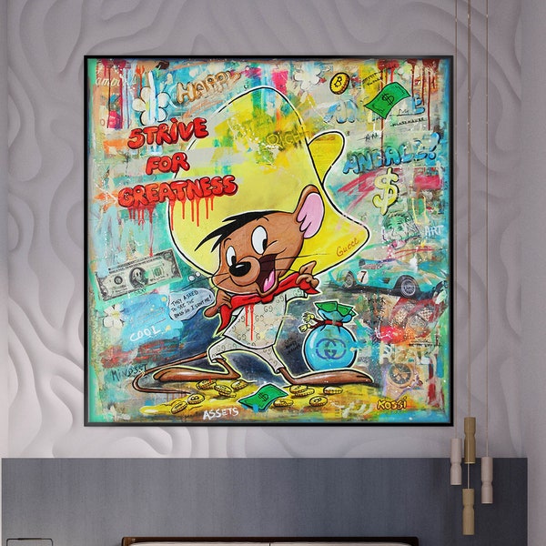 Speedy Gonzales, 100% Handgemalt, Graffiti Art, Pop Art Gemälde, Wand Dekor Wohnzimmer, Büro Wandkunst, Originalgemälde