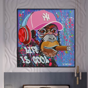 Life is Cool, 100% Hand Painted, Graffiti Art, Pop Art Painting, Wall Decor Living Room, Office Wall Art, Original Painting