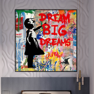 Dream Big Dreams Girl, 100% Hand Painted, Graffiti Art, Pop Art Painting, Wall Decor Living Room, Office Wall Art, Original Painting