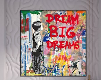 Dream Big Dreams,100% Hand Painted, Graffiti Art, Pop Art Painting, Wall Decor Living Room, Office Wall Art, Original Painting
