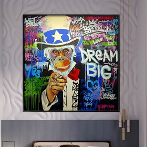 Dream Big Canvas Art, 100% Hand Painted, Graffiti Art, Pop Art Painting, Wall Decor Living Room, Office Wall Art, Original Painting