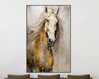 Hand-Painted Horse Portrait: Abstract Textured Oil Painting