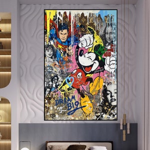 Mickey Mouse,Superher,100% Hand Painted, Graffiti Art, Pop Art Painting, Wall Decor Living Room, Office Wall Art, Original Painting
