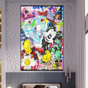 Mickey Mouse, Diamond,100% Hand Painted, Graffiti Art, Pop Art Painting, Wall Decor Living Room, Office Wall Art, Original Painting