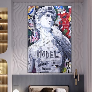 David, 100% Hand Painted, Graffiti Art, Pop Art Painting, Wall Decor Living Room, Office Wall Art, Original Painting