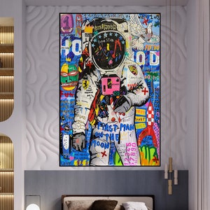 Astronaut, 100% Hand Painted, Graffiti Art, Pop Art Painting, Wall Decor Living Room, Office Wall Art, Original Painting