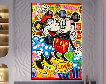 Mickey and Minnie Mouse Graffiti Art: Hand-Painted Pop Art Painting