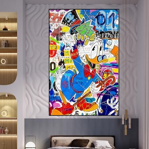 Donald Duck,100% Hand Painted, Graffiti Art, Pop Art Painting, Wall Decor Living Room, Office Wall Art, Original Painting
