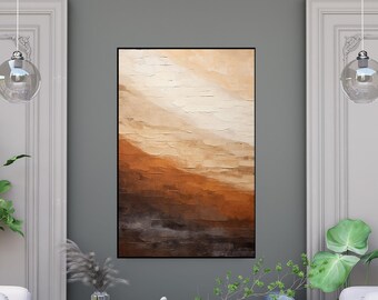 Textured Abstract Oil Painting: Earth Tones Beige Wall Art
