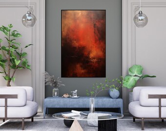 Dark Marron Abstract Oil Painting: Textured Wall Art