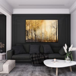 Golden Tree Painting: Textured Abstract Oil on Canvas