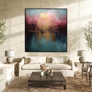 Gold, Pink, Blue 100% Hand Painted, Textured Painting, Abstract Oil Painting, Acrylic Painting, Wall Decor Living Room, Office Wall Art