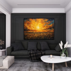 Field, Wheat, Barley, Sunset 100% Hand Painted, Textured Painting, Abstract Oil Painting, Acrylic Painting, Wall Decor Living Room, Office