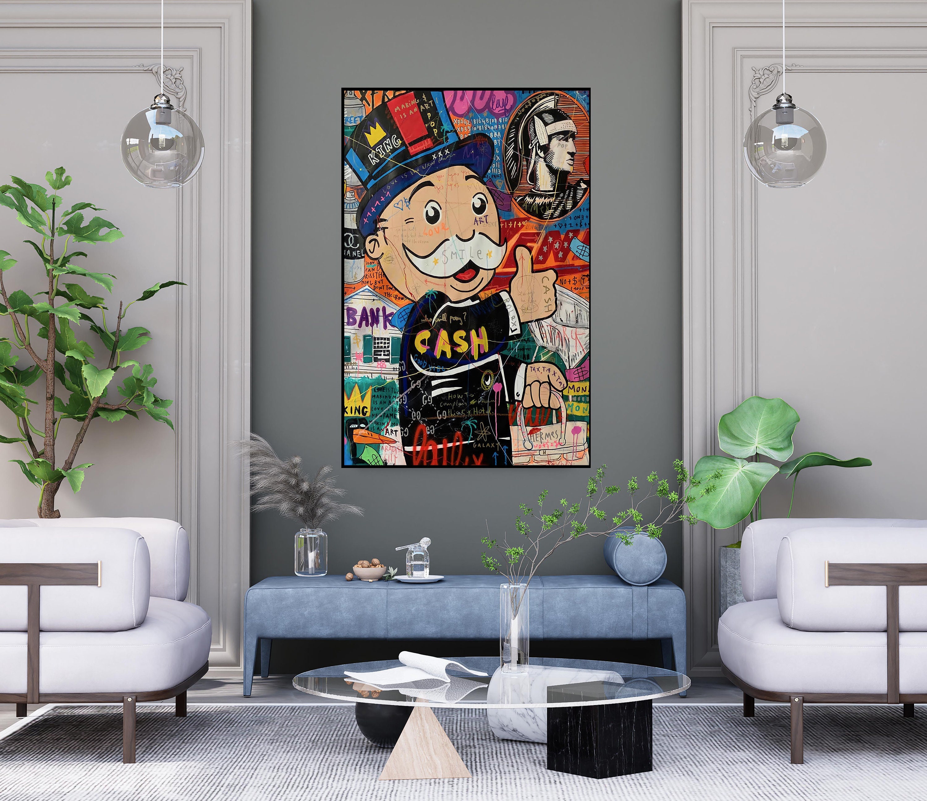 Hand Painted Monopoly Man Graffiti Art: Pop Art Oil Painting - Etsy