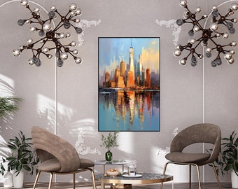 Hand-Painted New York Cityscape: Abstract Textured Oil Painting