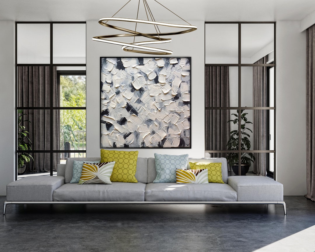 Textured Abstract Oil Painting: Black and White Hand-painted Canvas ...
