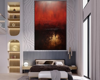 Maroon Textured Abstract Oil Painting: Hand Painted Wall Art