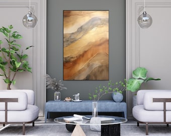 Textured Abstract Oil Painting: Earth Tones Gray Wall Art