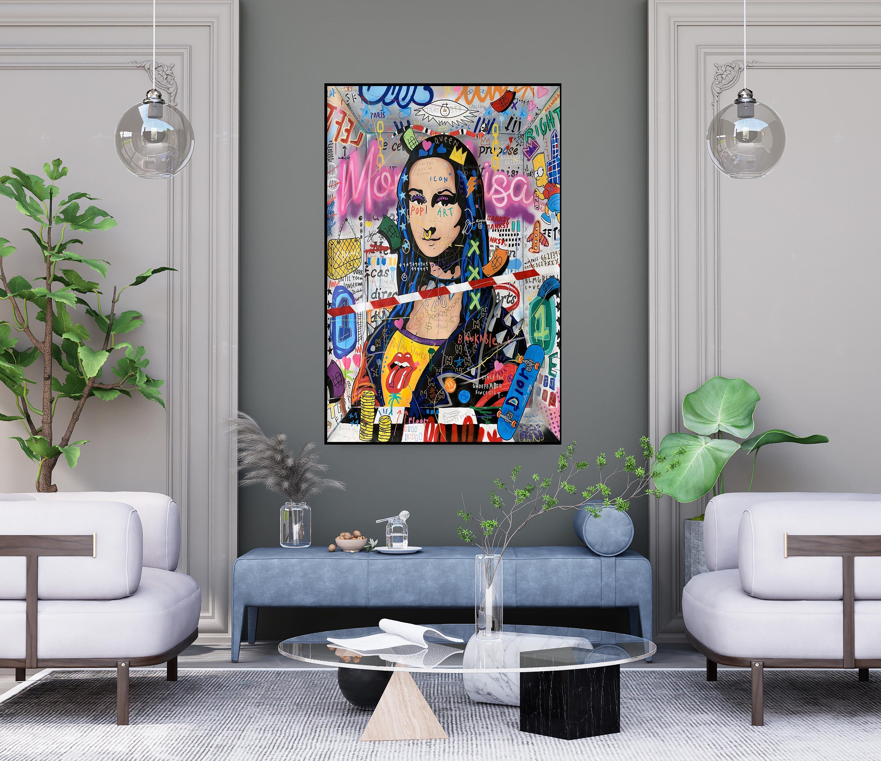 Mona Lisa, 100 Hand Painted, Graffiti Art, Pop Art Painting, Wall