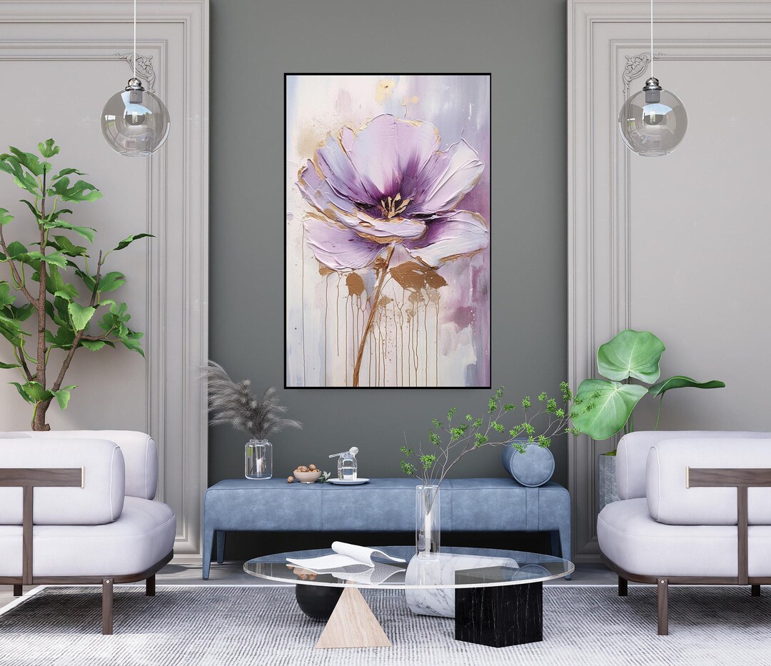 Hand-painted Purple Flower Oil Painting: Textured Abstract Wall Art - Etsy