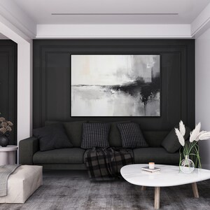 Hand Painted Black and White Abstract Oil Painting: Textured Wall Art