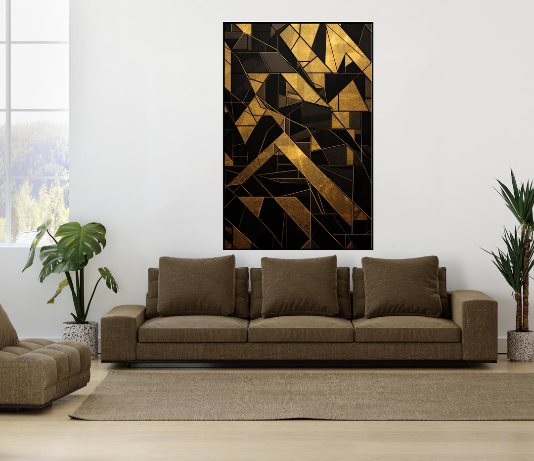 Geometric Abstract Painting: Black and Gold Textured Wall Decor - Etsy