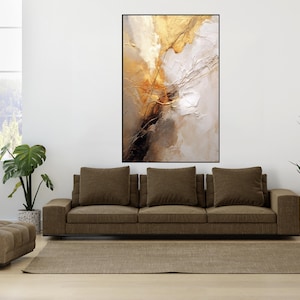 Gold, White, Beige, Black 100% Hand Painted, Textured Painting, Abstract Oil Painting, Acrylic Painting, Wall Decor Living Room, Office Wall