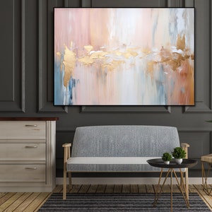 Gold, Beige, Pink, Blue 100% Hand Painted, Textured Painting, Abstract Oil Painting, Acrylic Painting, Wall Decor Living Room, Office Wall