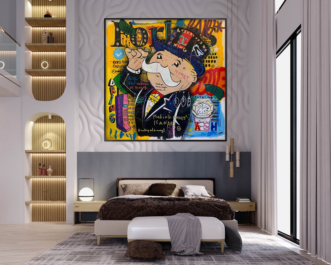 Mr. Monopoly Canvas Art, 100 Hand Painted, Graffiti Art, Pop Art