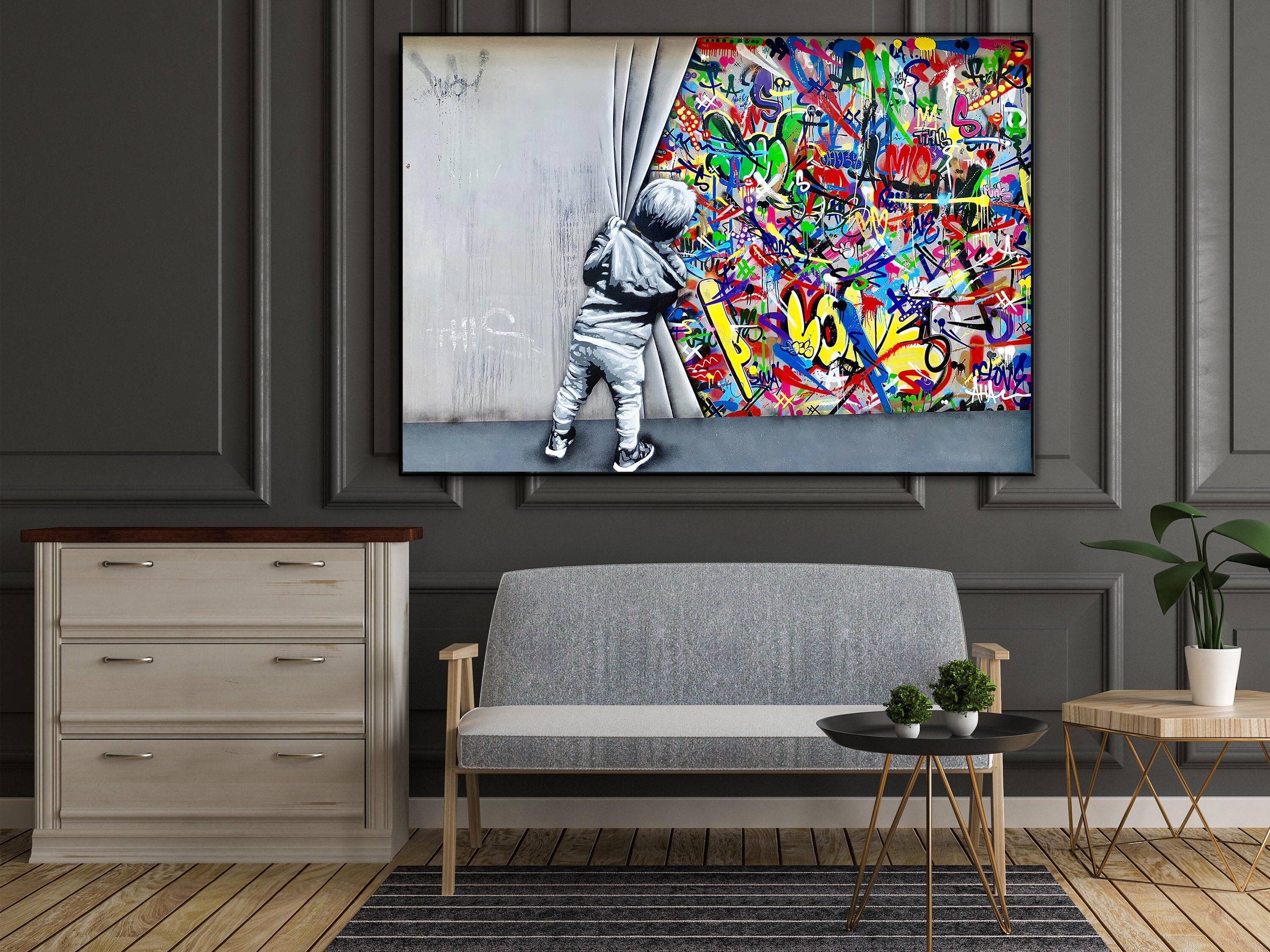 Behind the Curtain, Banksy, 100% Hand Painted, Original