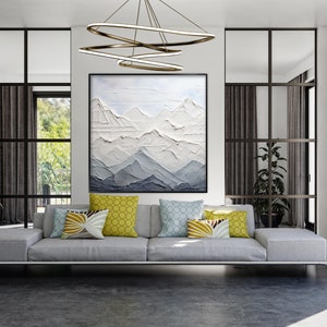 Hand-Painted Snowy Mountains Textured Oil Painting: Abstract Wall Art