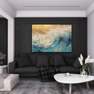 Gold Beach, Ocean 100% Hand Painted, Textured Painting, Abstract Oil Painting, Acrylic Painting, Wall Decor Living Room, Office Wall Art