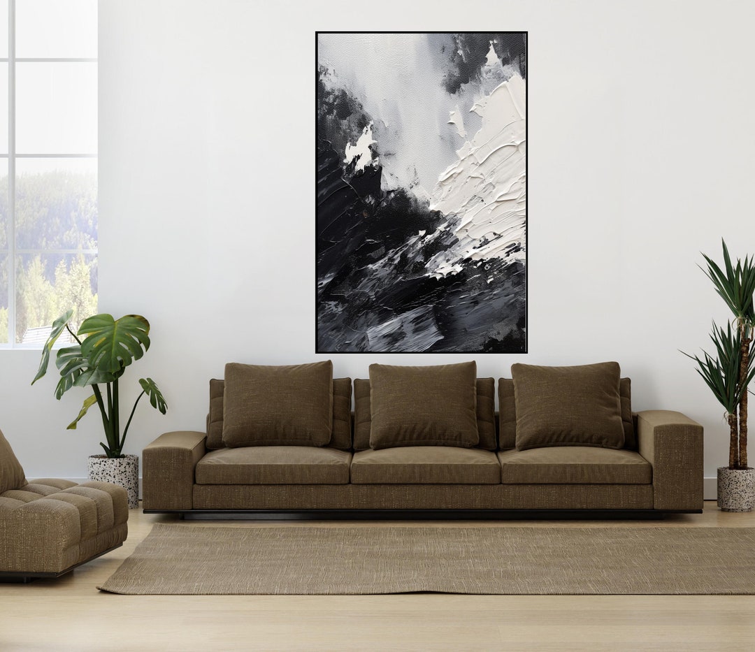Black and White Abstract Oil Painting: Textured Wall Art - Etsy
