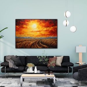 Wheat Field, Sunrise 100% Hand Painted, Textured Painting, Abstract Oil Painting, Acrylic Painting, Wall Decor Living Room, Office Wall Art