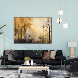 Textured Tree Oil Painting: Abstract Living Room Wall Art