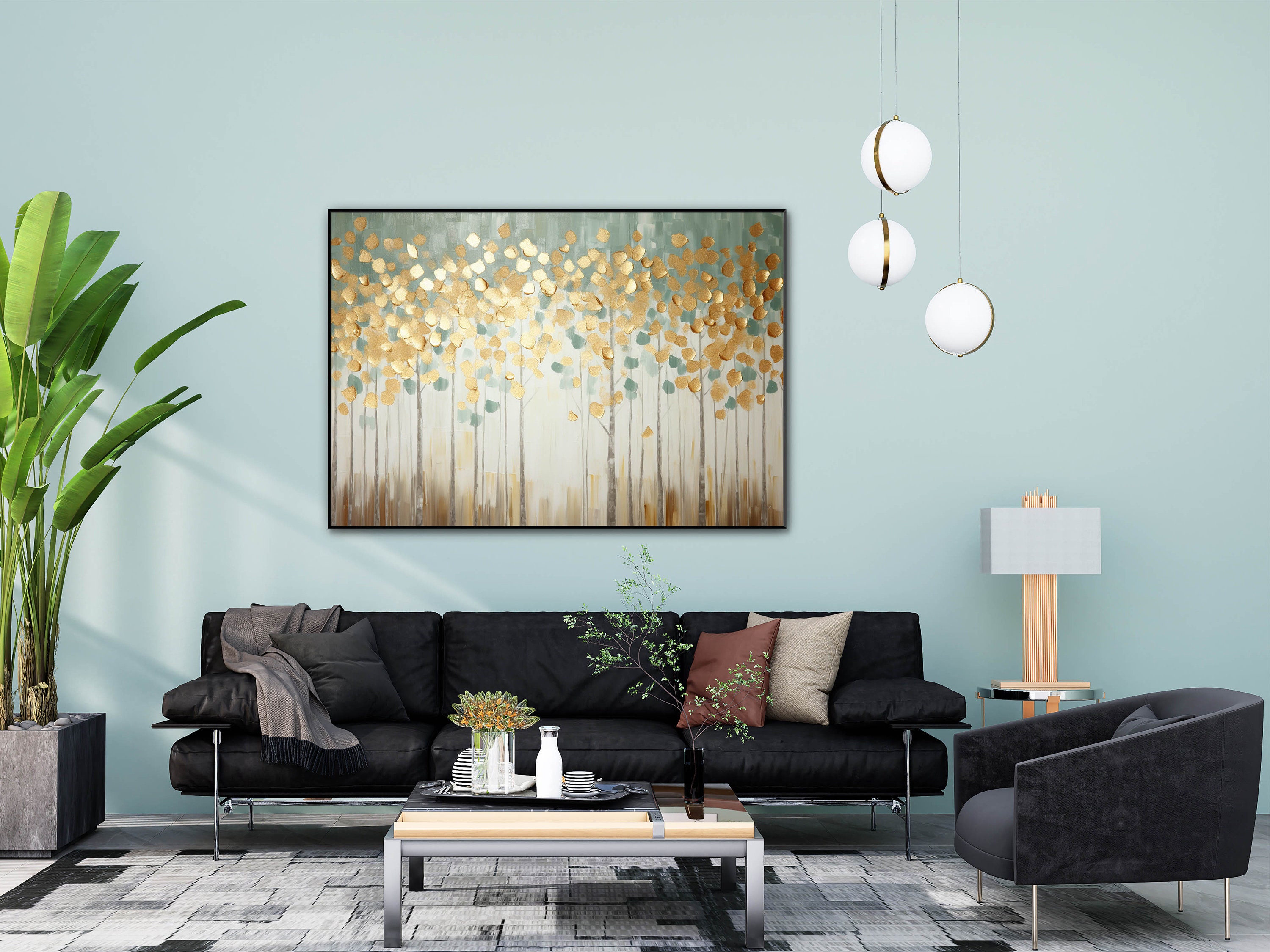 黄金の葉の木の絵画：質感のある抽象的なアクリル油絵 - Etsy 日本