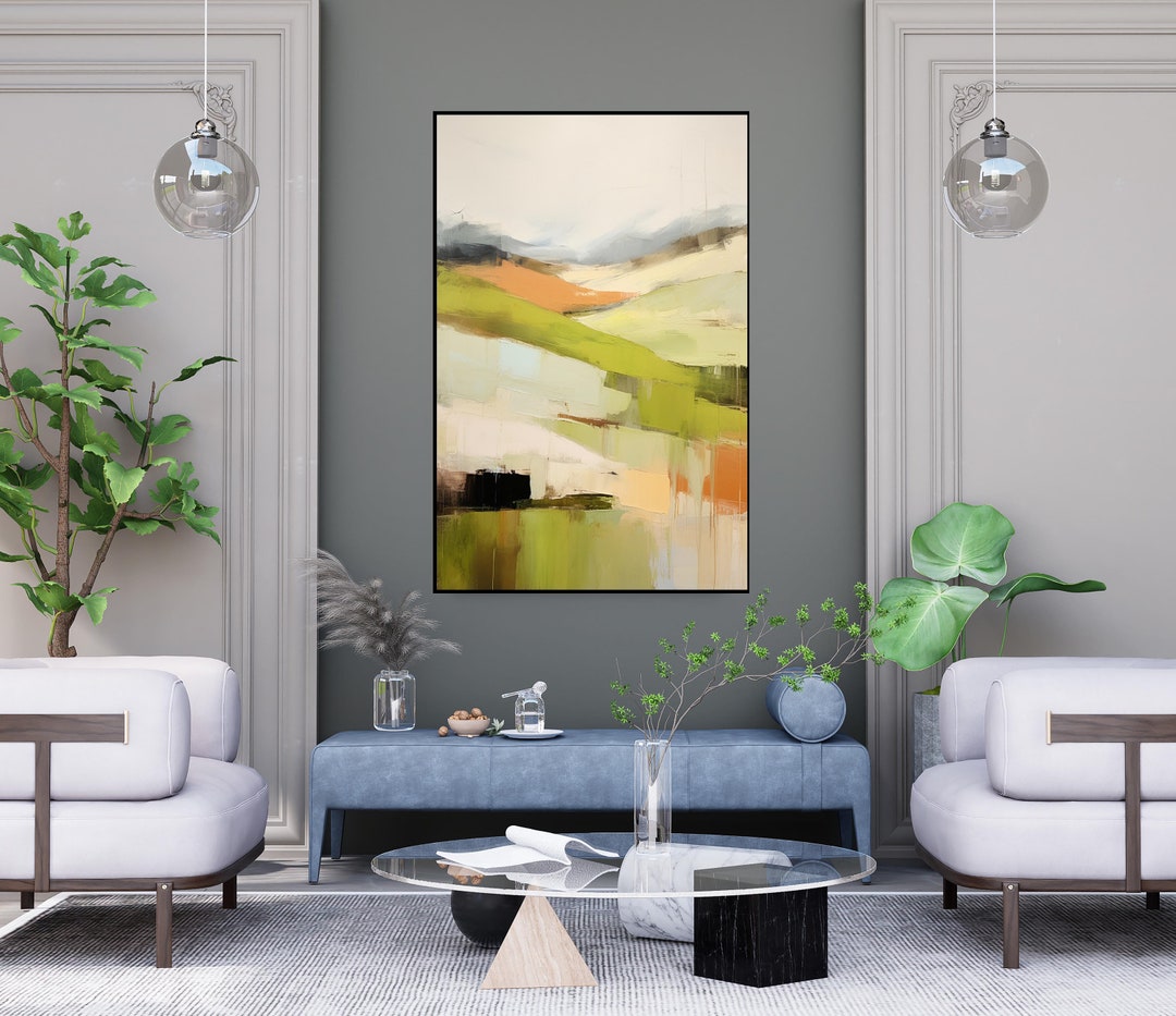 Textured Abstract Oil Painting: Green Landscape Wall Art - Etsy