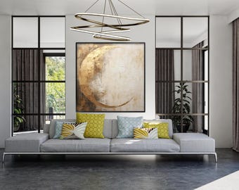 Gold Crescent, Moon 100% Hand Painted, Textured Painting, Abstract Oil Painting, Acrylic Painting, Wall Decor Living Room, Office Wall Art