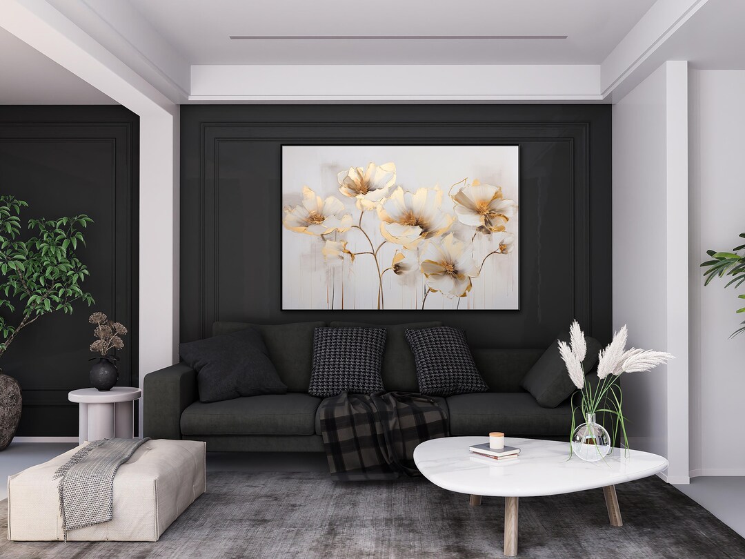 Hand-painted Gold Flower Oil Painting: Textured Abstract Wall Art - Etsy