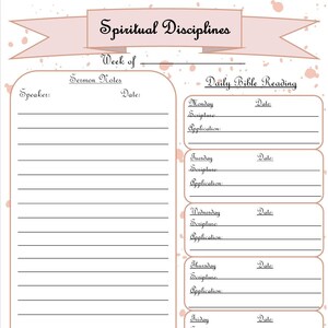 Printable Sermon Notes and Spiritual Disciplines Tracker Checklist