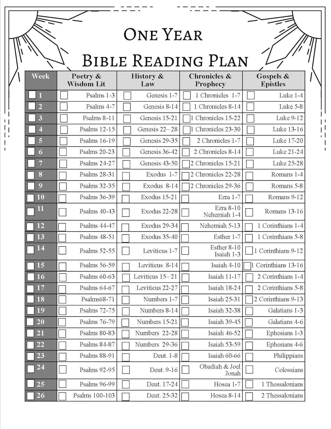Printable Bible Reading Plan Minimalist Style Etsy